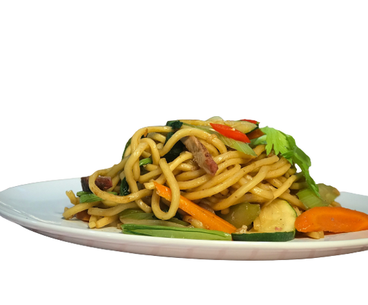 Stir fry egg noodle with Veg & BBQ pork*